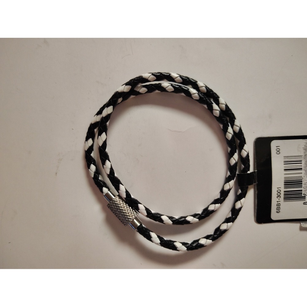 Bespoke New York Mens Black White Braided Leather Wrap Bracelet 6BB1-3001 NWT‎
